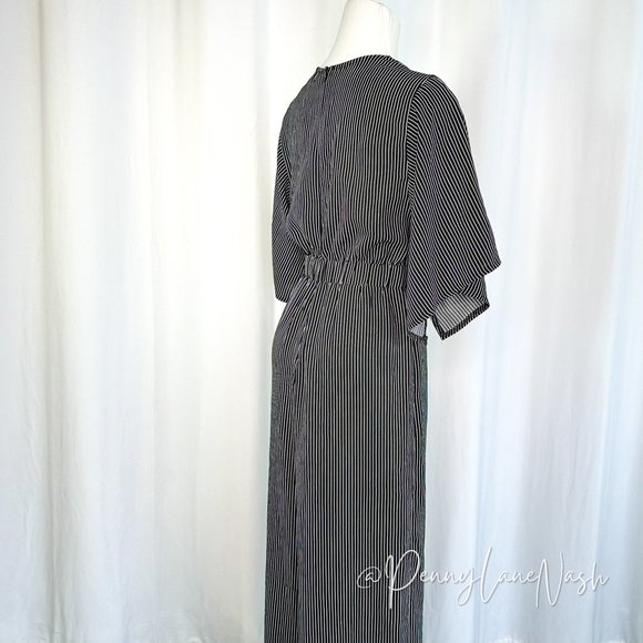 Rumor Pinstriped Tie Front Wide Leg Jumpsuit - Picture 7 of 9